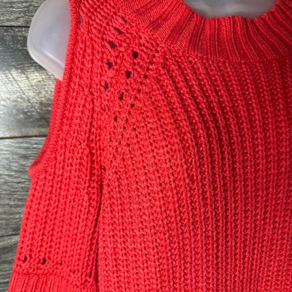 Anthropologie Sachin & Babi Wool Blend Red Cold Shoulder Chunky Knit Sweater M - Picture 4 of 9